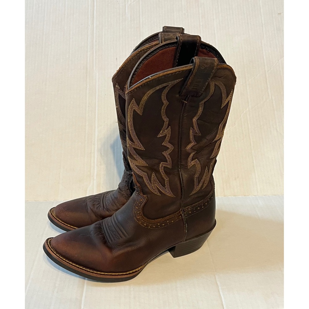 Justin Western Cowboy Boots Women's Brown Leather Pull On Comb Last Size 7.5B